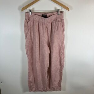 Tahari Essentials Women's Linen Wide Leg Cropped Pants Pink Size M